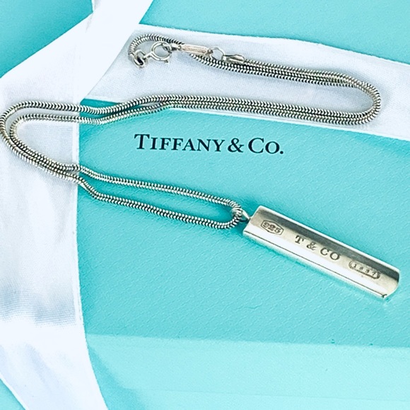 TIFFANY & CO Sterling Silver 1837 Bar Snake Chain Pendant Necklace 18” - Picture 1 of 8